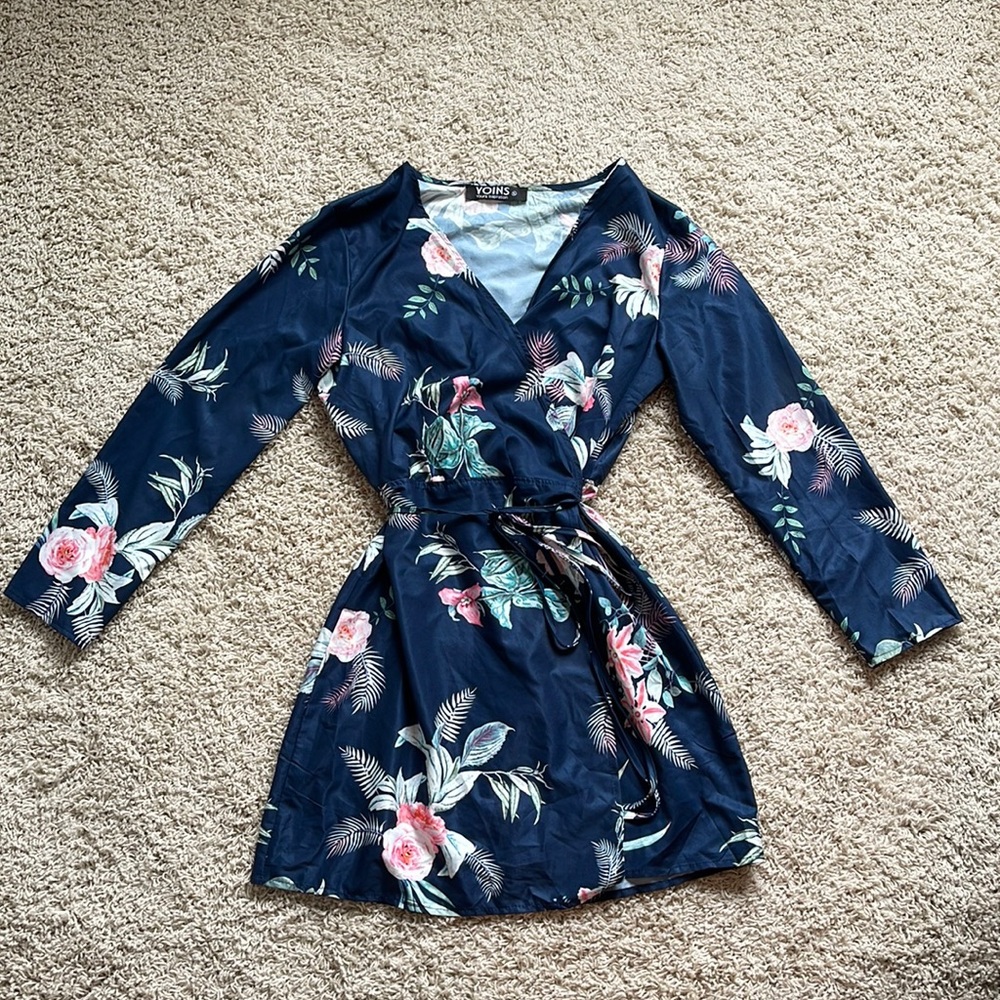 Navy floral wrap dress